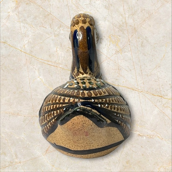Duck Tonala Mexico Sandstone Pottery Hand Painted Enamel Signed E C 6.5" Tall - Picture 5 of 8